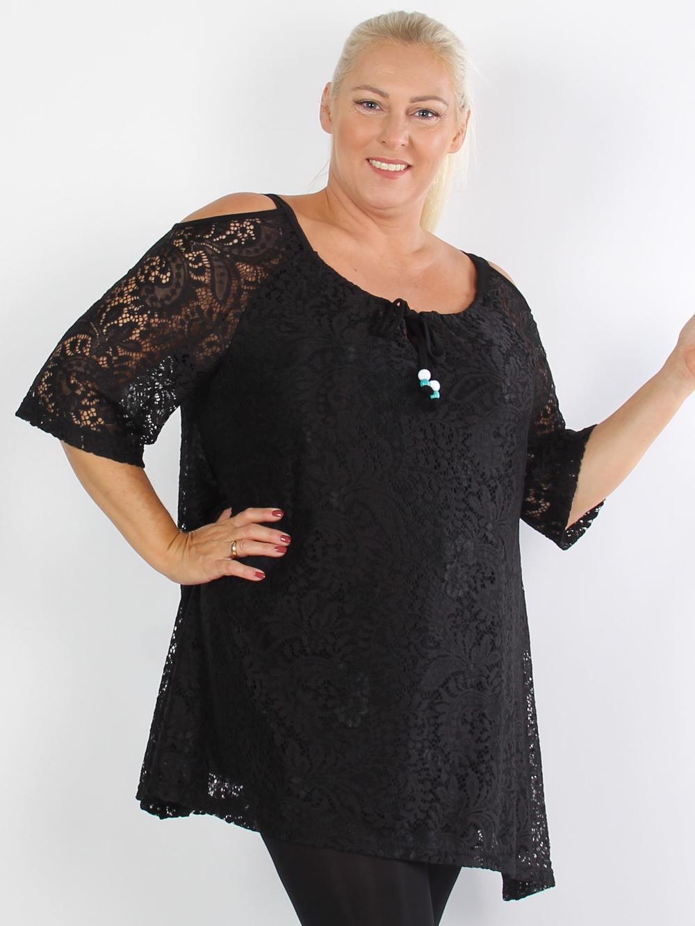 Spencer - Sort blondetunika med lille ærme